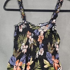 Patrons Of Peace Womens XS Ruched Tank Top Shirt Tropical Floral Crop Sweatheart